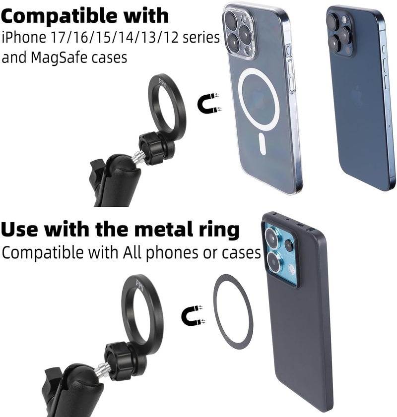 FPN Magnetic Phone Holder Base for RAM Mounts, 1" (25mm) Ball Mount with Medium Aluminum B Size Double Socket Arm, Compatible with Magsafe iPhone 17/16/15/14/13/12 Series - Image 4
